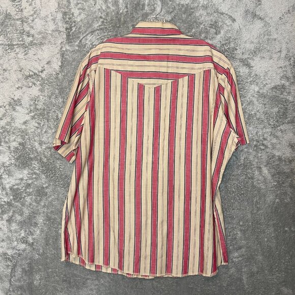 Vtg Wrangler Men Classic Western Cowboy Red Cream Striped Pearl Snap Shirt XL - Picture 2 of 8
